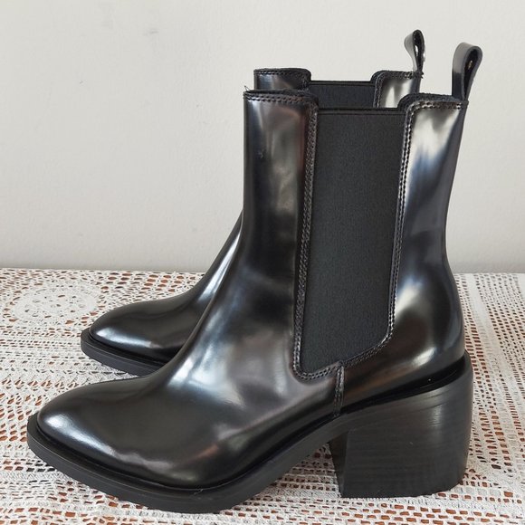 Wishbone Collection Boots 7.5M Patent Leather Black Chunky Platform Heel Pull-on - Picture 4 of 16